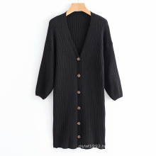 Spring Stylish Rib knitted plain Women Solid Color Long cardigan women sweater for lady